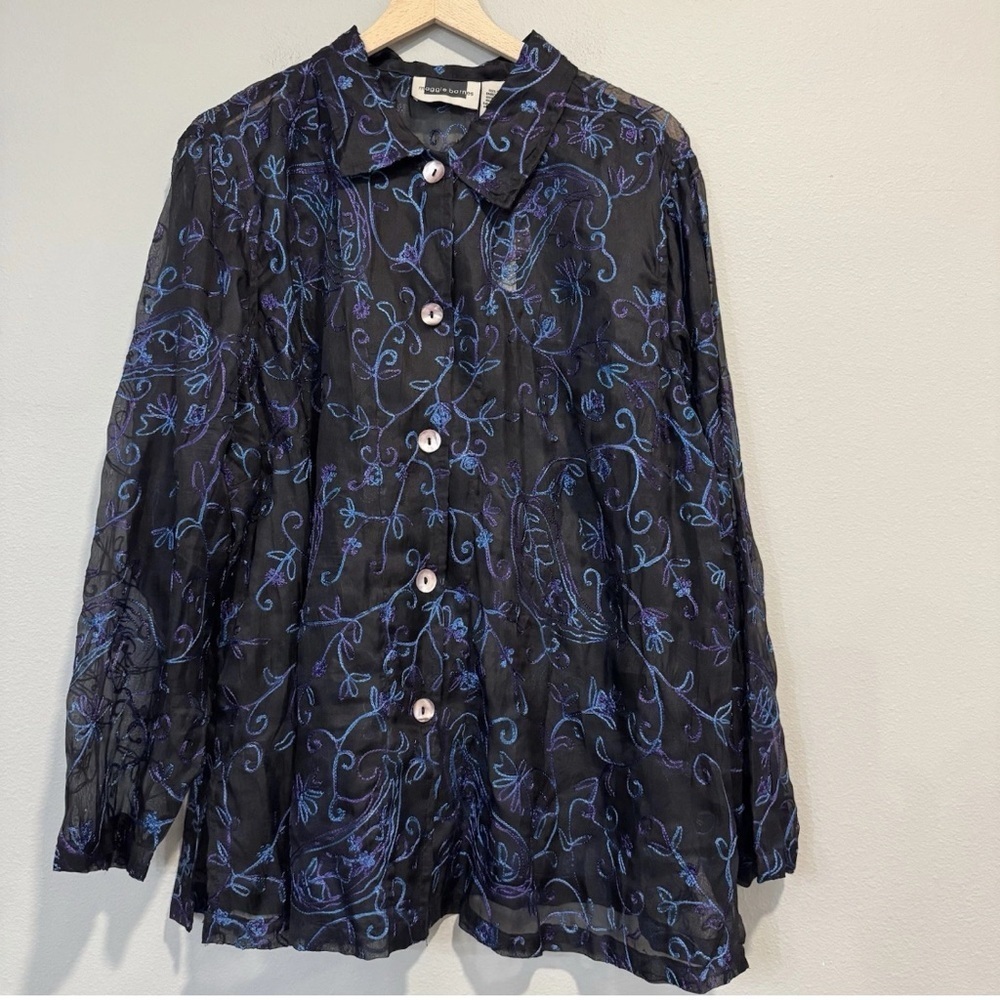 Maggie Barnes Button Down Shirt Silk Embroidered Artsy Boho Whimsigoth Fairy 2X